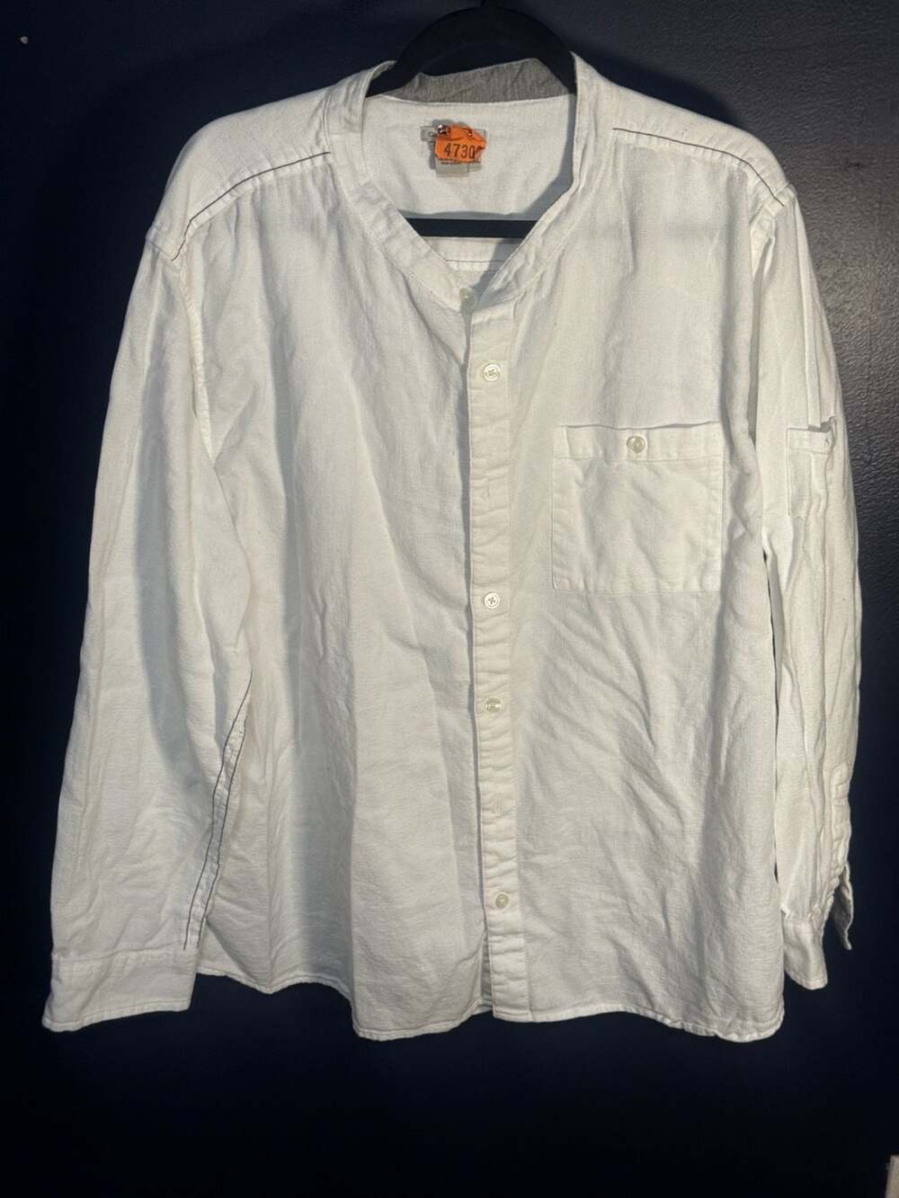 Carbon2Cobalt White Banded Collar 100% Cotton Long Sleeve Shirt XXL